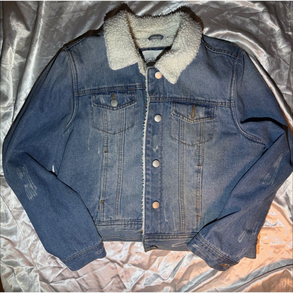 Reserve Fairfax Denim Jacket Sherpa Collar Distressed Size Large